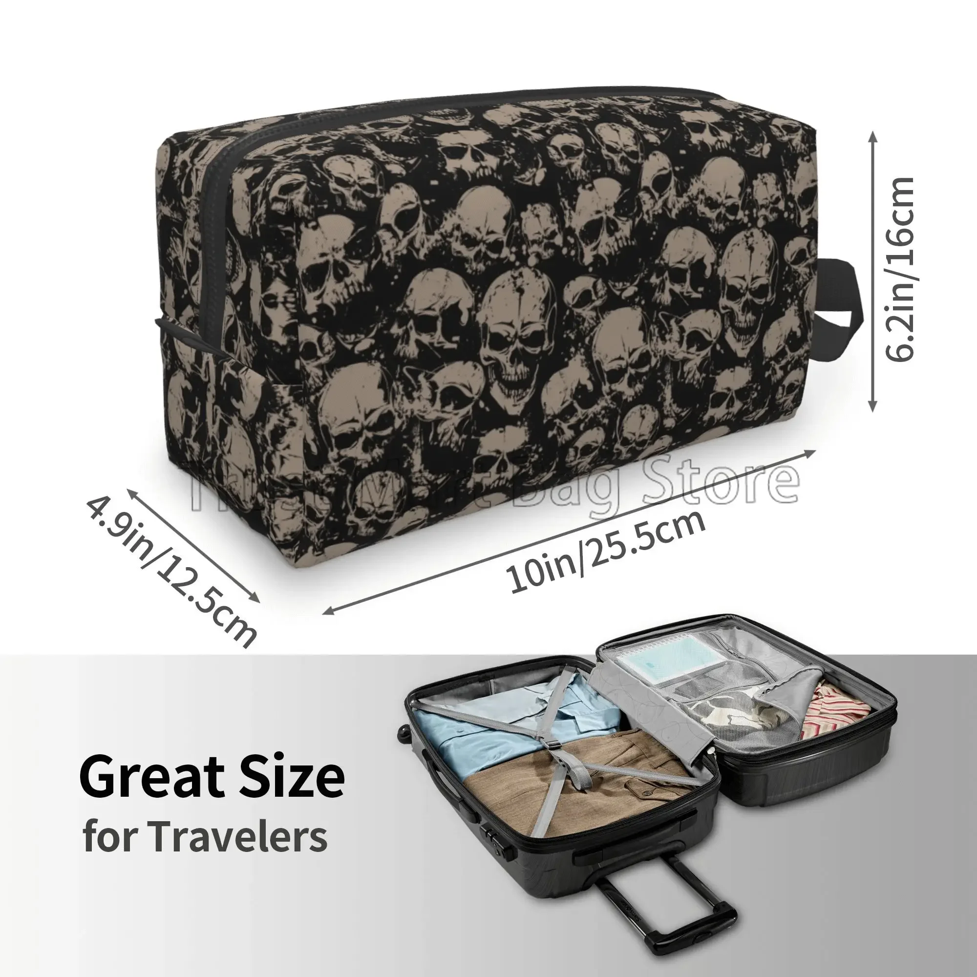 Gothic Women Travel Makeup Bag Organizer Vintage Grunge Skulls Cosmetic Bag Portable Large Waterproof Toiletry Pouch Accessories