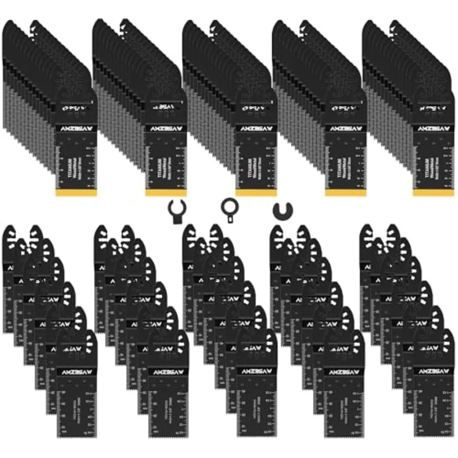 

100 PCS Blades Titanium and High Carbon Steel Saw Blades for Wood Metal and Plastic Quick Release Multi Tool Blades Kits Oscill