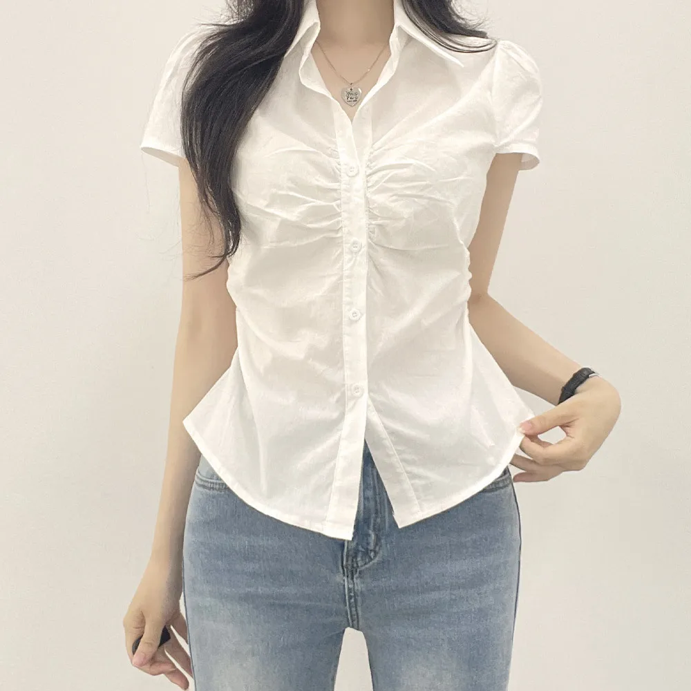 

Облегающий женский корейский стиль, шикарный летний дизайн, закрывающий талию, на одной пуговице, Pure Desire или верхний воротник, обычный...