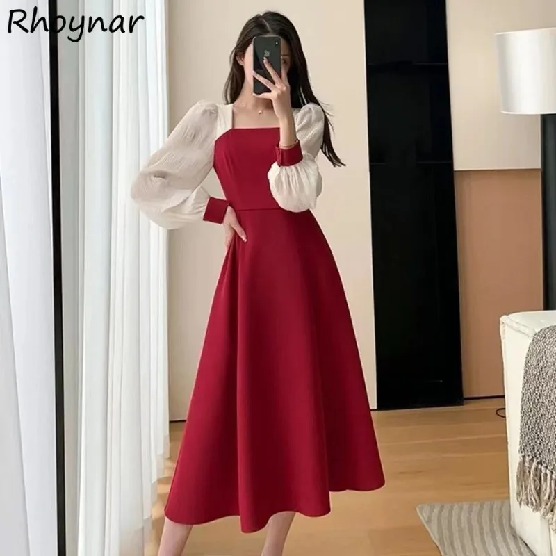 

Long Sleeve Dresses Women Midi Temper Autumn French Style Classic Panelled Fashion All-match Streetwear Casual Vestidos Females