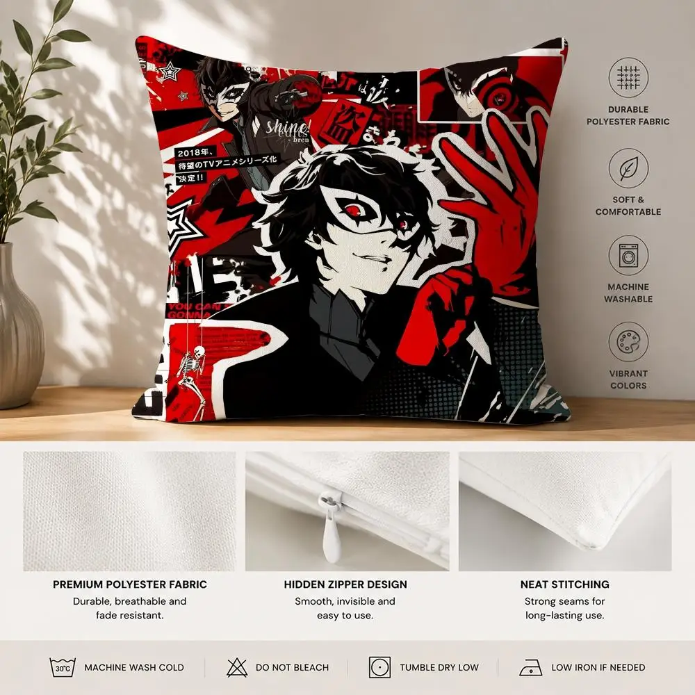 Japan P-Persona 3 Anime Cool Cushion Cover 40x40cm Square Decorative Sofa Cushion Cover Bedroom Living Room Home Decor Gift