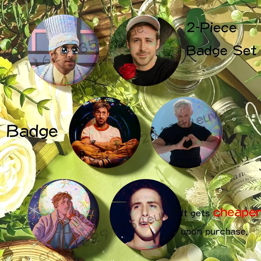 R-Ryan G-Gosling Button Badge 2PC Sets for Bags & Clothes & Accessories Metal Pin Vibrant Collection