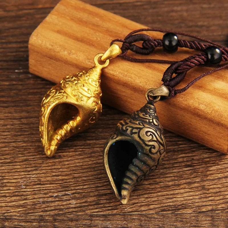 Tibetan pure copper conch gawu box pendant set with sweet nectar cinnabar pendant, scripture pendant