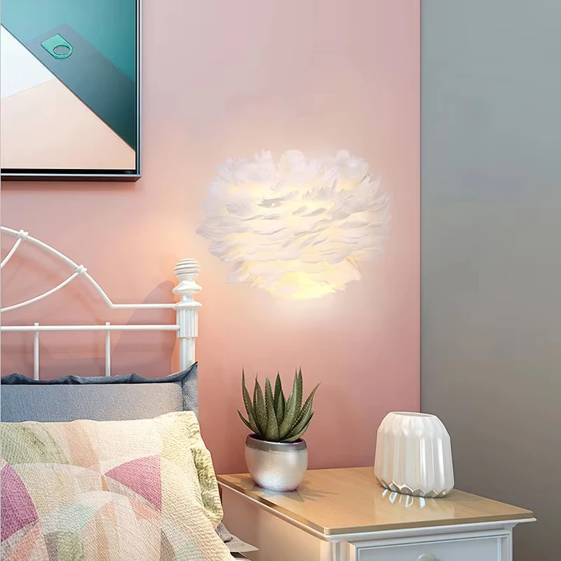 Nordic Simple led Wall Lamp Modern Study Living Room Background LED Wall Light Creative Children's Bedroom Bedside Feather Lamp