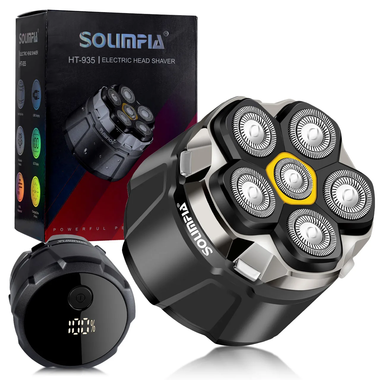 Solimpia 6-Blade Electric Shaver for Man Portable Magnetic Charging Bald Head Trimmer Multi-Functional Shaving Machine