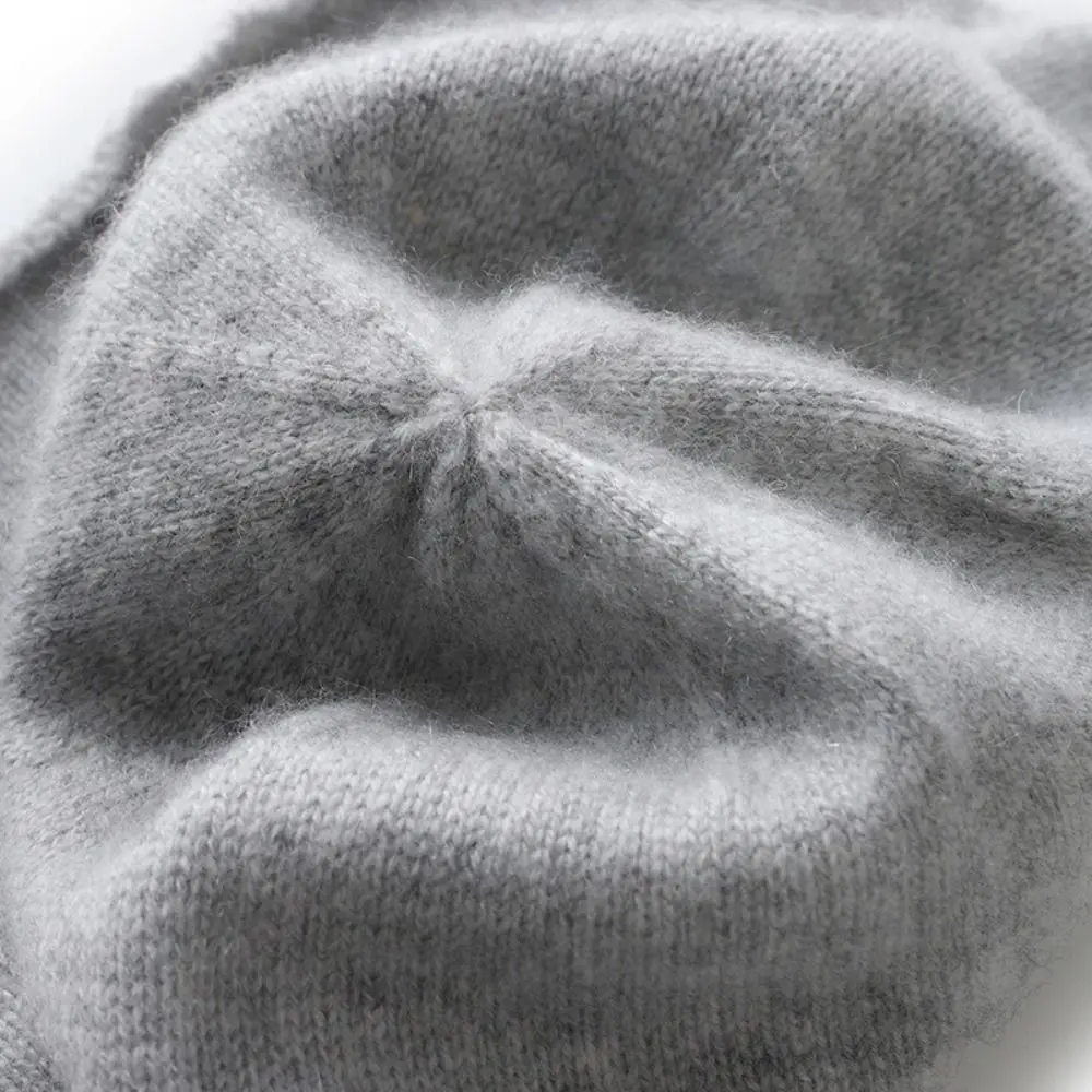 Fashion Cashmere Cashmere Knitted Hat Solid Color Rolled Edge Winter Warm Cap Unisex Beanie Hat