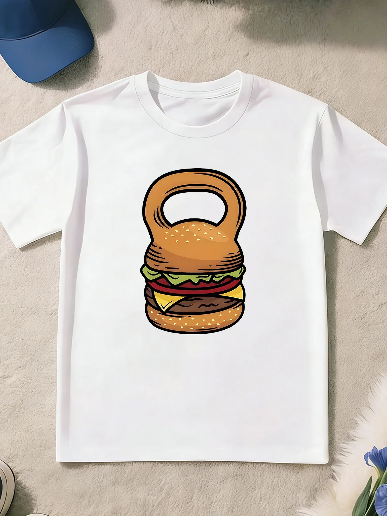 Funny Burger Kettlebell Combo Graphic T Shirt Boys Girls Humor Casual Short Sleeve Tee Family Matching Kids Casual Cotton Tops