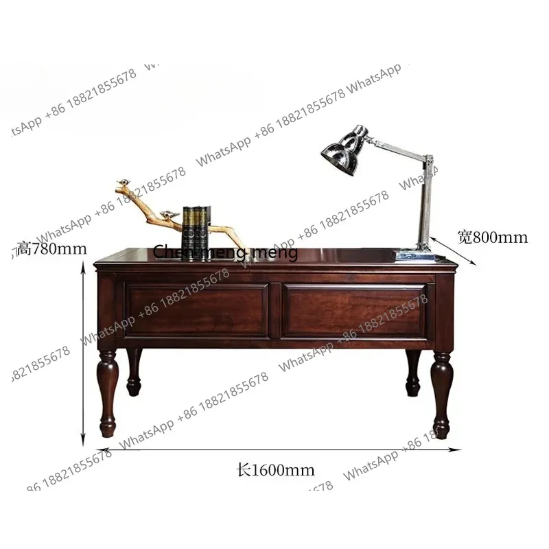 American all-solid wood desk and chair combination home desk walnut European retro 2