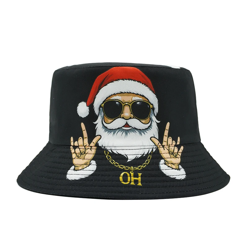 ボッカ クリスマス サンタクロース バケットハット 漫画風バケットハット フェスティバル会場デザイン 両面 パナマ帽 メンズ レディース ヒップホップ