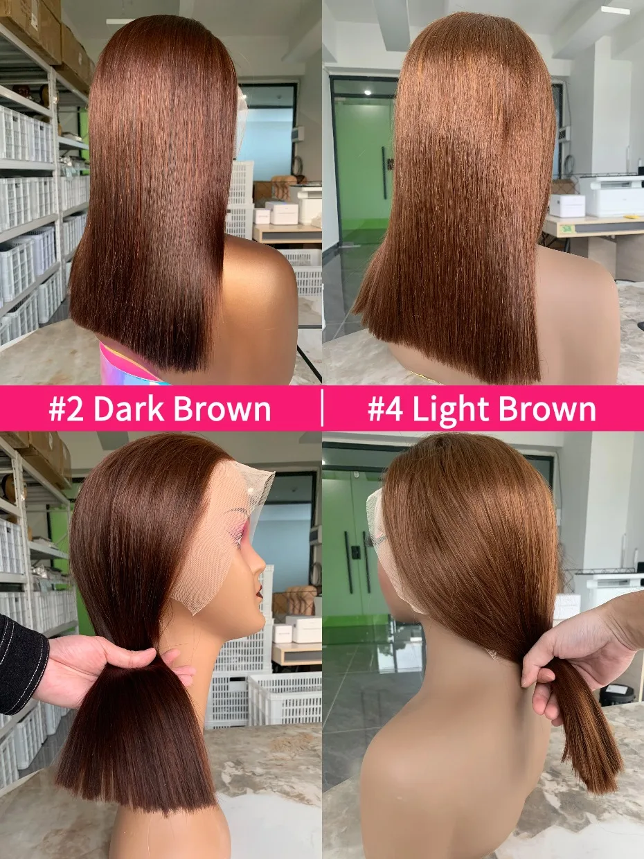 High Quality Vietnamese Hair 250 Density 13x4 Lace Frontal Wig #4 Light Brown Straight Bob Wig Lace Front Wigs 100% Human Hair
