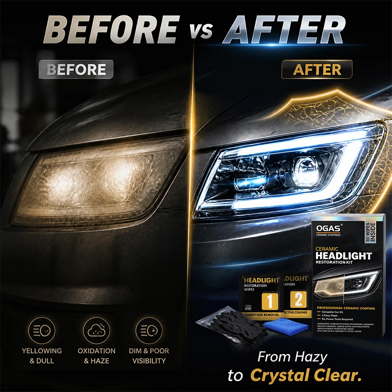 OGAS Ceramic Headlight Restoration Kit, 10 Pcs Wipes 2-Step Oxidation Remover & Ceramic Coating DIY Yellowed Headlight Repair