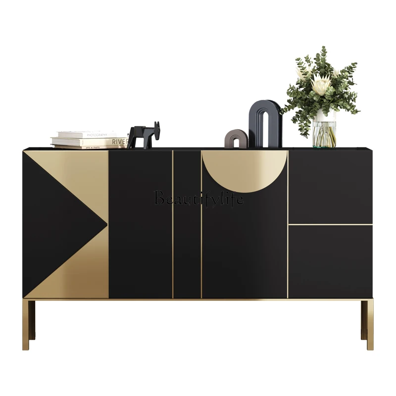 

Italian light luxury door cabinet shoe cabinet entry door storage cabinet stainless steel solid wood