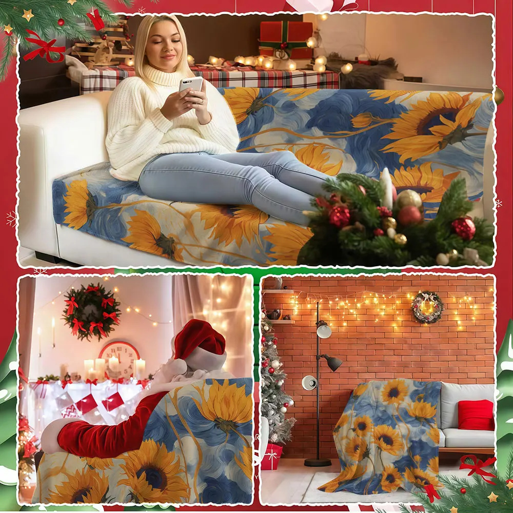 Sunflowers Sky Winter Summer Flannel Blanket Throw Fleece Soft Fuzzy Plush Cozy Fleece Blankets for Sofa Ideal Gifts
