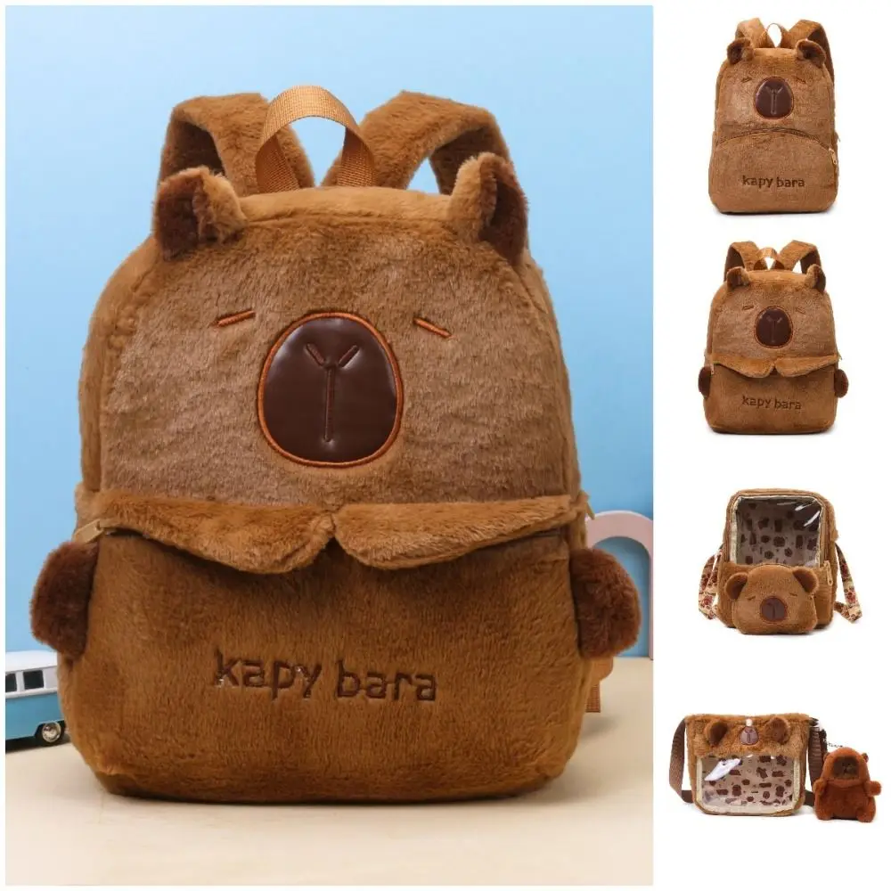 Animals Capybara Plush Backpack Shoulder Bag Plush Doll Bag Cartoon Shoulder Bag Large Capacity Zipper Students School Bag