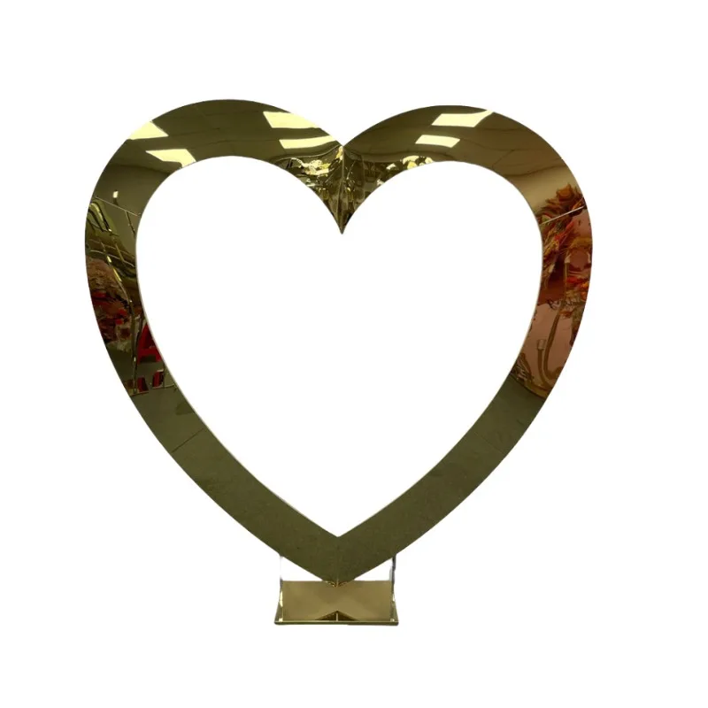 Wedding props, golden heart-shaped stainless steel arches, wedding stage decoration ornaments