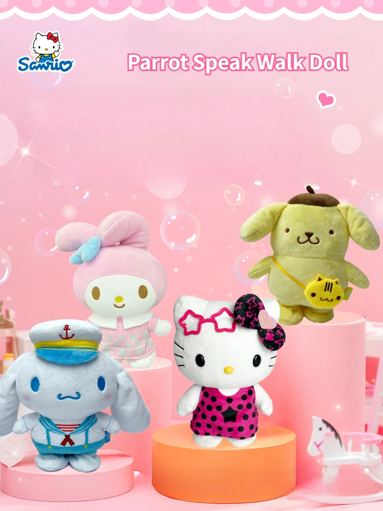 Sanrio Hello Kitty Mymelody Pompom Purin  Anime Figures Cartoon Characters Electric Parrot Speak Walk Doll Children Toys Gifts