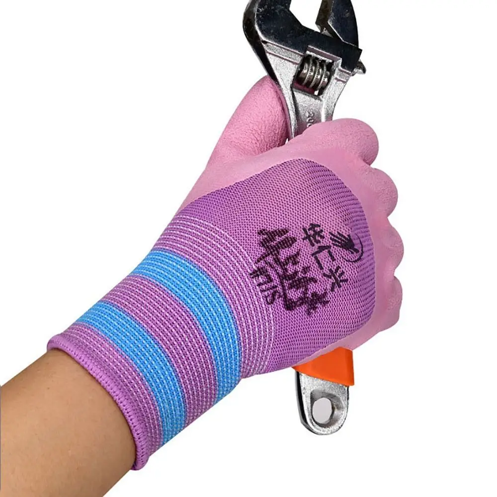 ถุงมือยางสำหรับทำงานมีริ้วรอย15เข็มถุงมือไนลอนถุงมือป้องกันการลื่นถุงมือเคลือบยางทนทานต่อการฉีกขาดของผู้หญิง