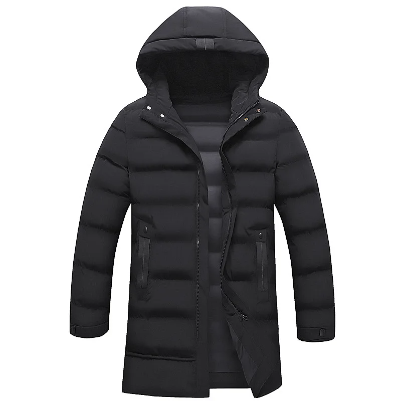 Winter Fashion Man Down Jacket Thicken Solid Color Hooded Male Outerwear Cold-proof Mid Length Long Sleeve Zipper Men Coat