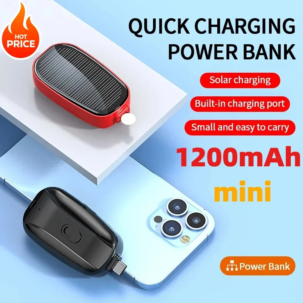 1200mAh Solar Mini Power Bank Keychain Portable Charger Outdoor Camping External Battery Fast Charging For Xiaomi Mobile Power view 6