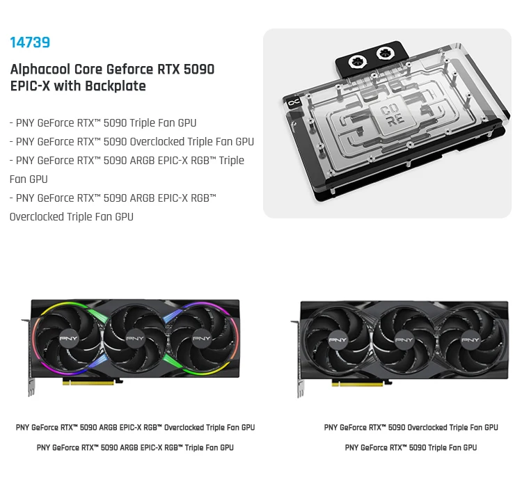 

Alphacool Core GPU Water Block Serve For PNY GeForce RTX 5090 ARGB EPIC-X RGB Overclocked Triple Fan Card Cooler With Backplate
