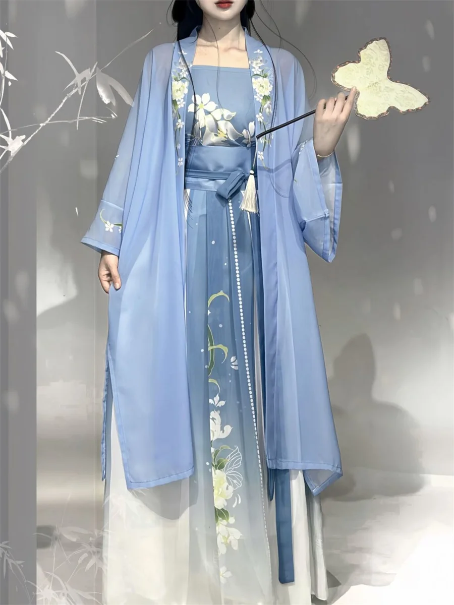 Hanfu-Robe traditionnelle chinoise bleue pour femme, vêtements Han Fu, costume de danse, grande taille XXXL, cosplay