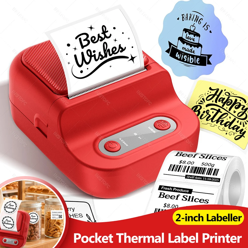 Inkless Thermal Label Printer 2inch Bluetooth Self-adhesive Sticker Mini Printer For Gift/Diy Creative/Marking Tag Label Maker