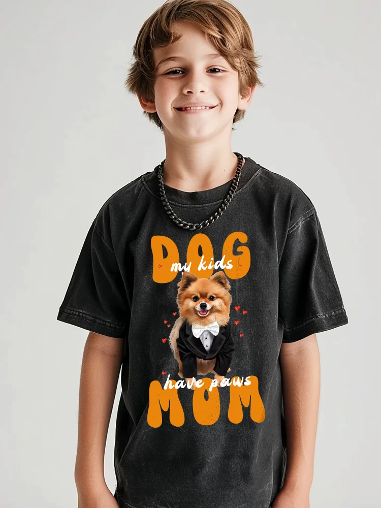 

Y2K Washed T Shirt For Children, Dog Have Paws Kids Graphic Printed Oversized Tshirt Unisex ,Harajuku Short Sleeved Streetwear