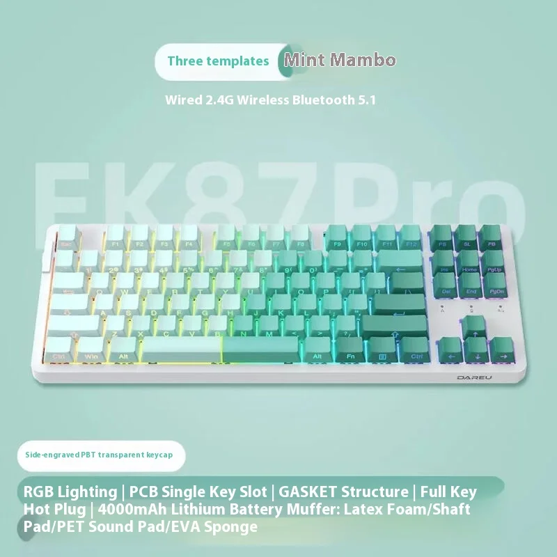 Imagem -05 - Dareu-teclado Mecânico sem Fio para Jogos Tri-mode Bluetooth Rgb E-sports Baixa Latência Hot Swap Junta pc Presentes Ek87pro