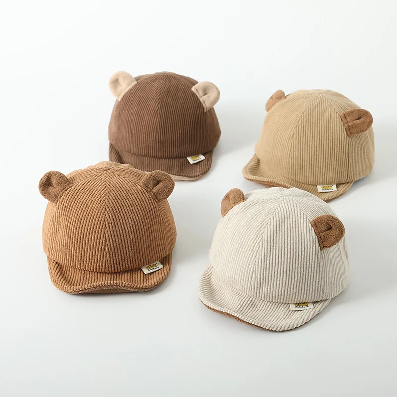 New Cartoon Bear Baseball Cap Autumn Cute Corduroy Boy Girl Sunhat Unisex Outdoor Snapback Duck Tongue Cap Children Baseball Hat