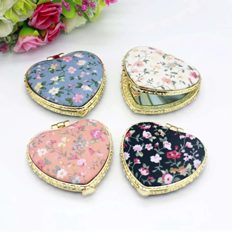 Tshou879 Mini Make-Up Compacte Zak Bloemenspiegel Draagbare Tweezijdige Opvouwbare Make-Up Spiegel Vrouwen Vintage Cosmetische Spiegels Voor