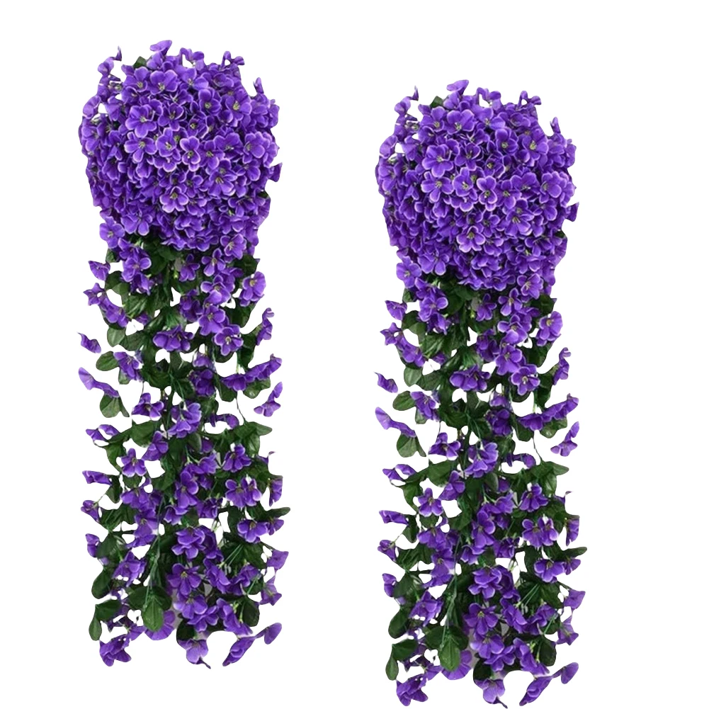 كرمة حريرية معلقة على شكل زهرة بنفسجية صناعية مكونة من قطعتين نباتات محاكاة للمنزل والحديقة والفناء والديكور الداخلي والخارجي