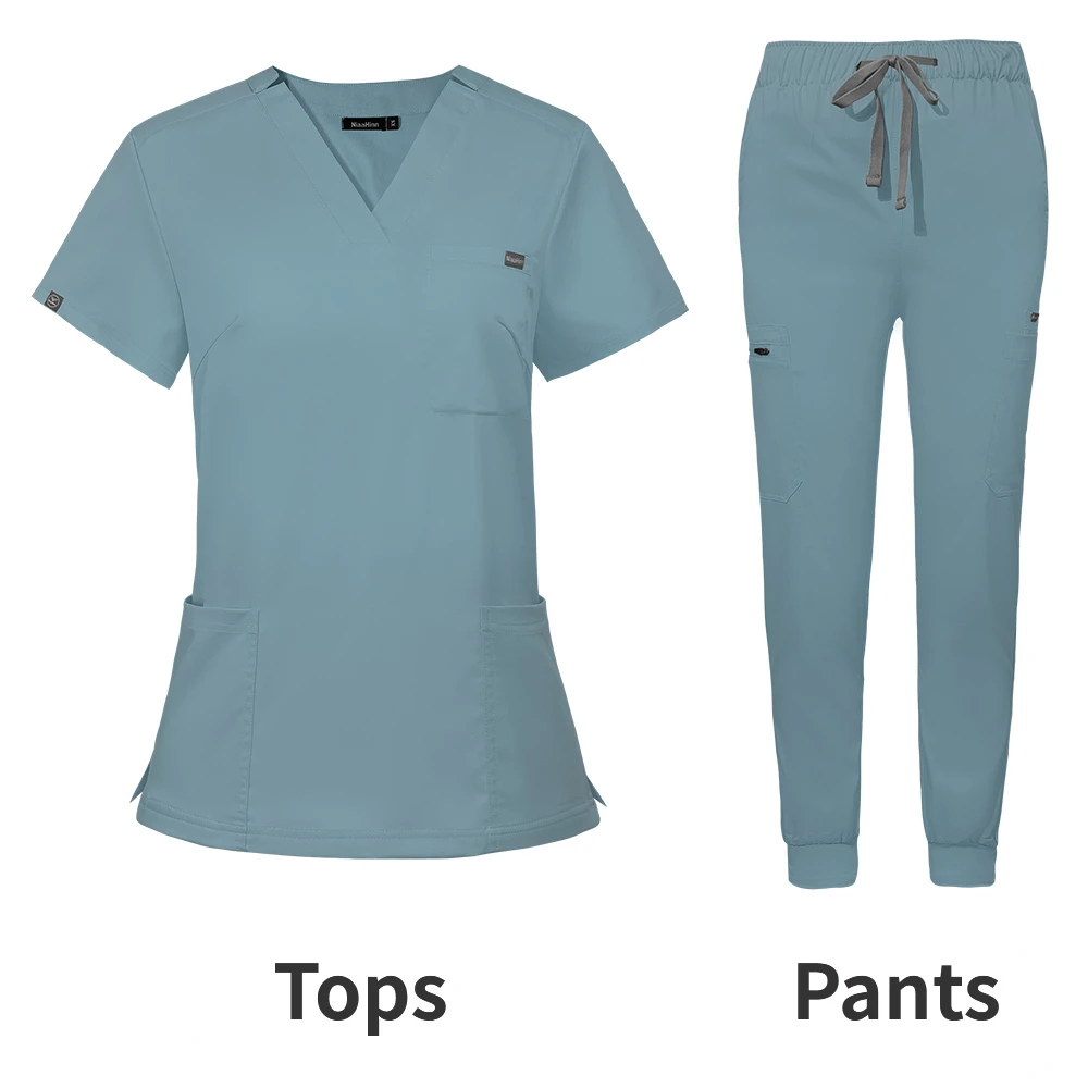 Hospital Doctor Nursing Uniform Women Wholesale Casual Short Sleeved V-neck Jogger Suits Nurse Pharmacy Working Medical Uniforms