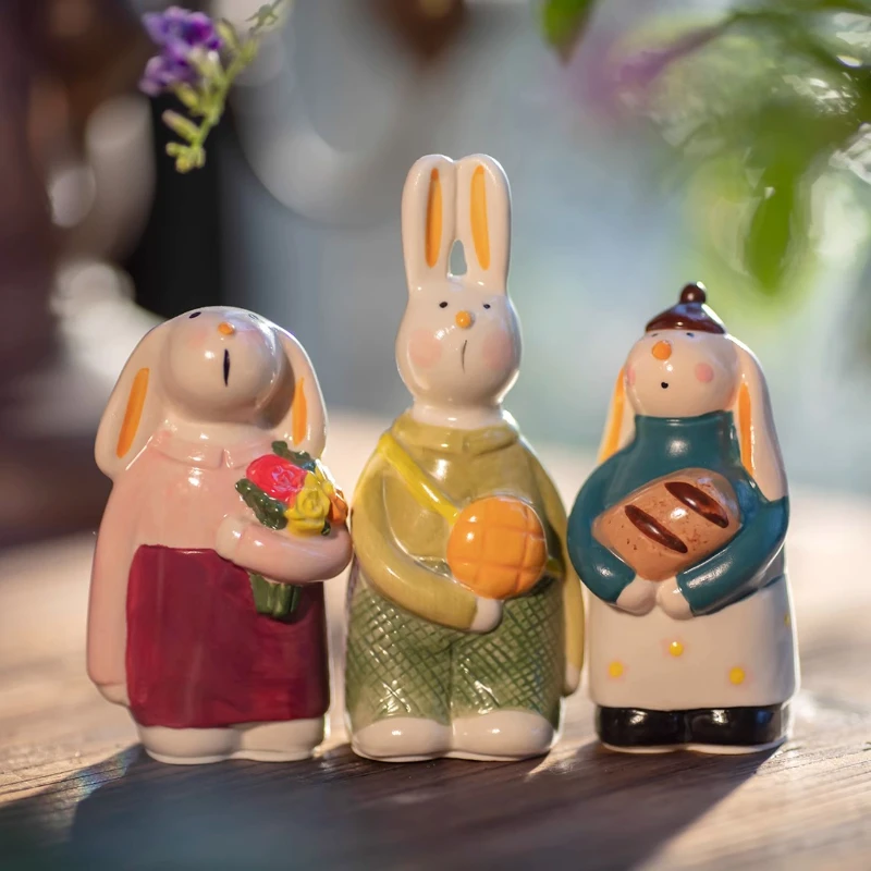 

Ceramic Rabbit Figurines Cute Bunny Ornaments Hand Painted Animal Statue Nordic Style Home Decor Easter Gift Decorative Crafts