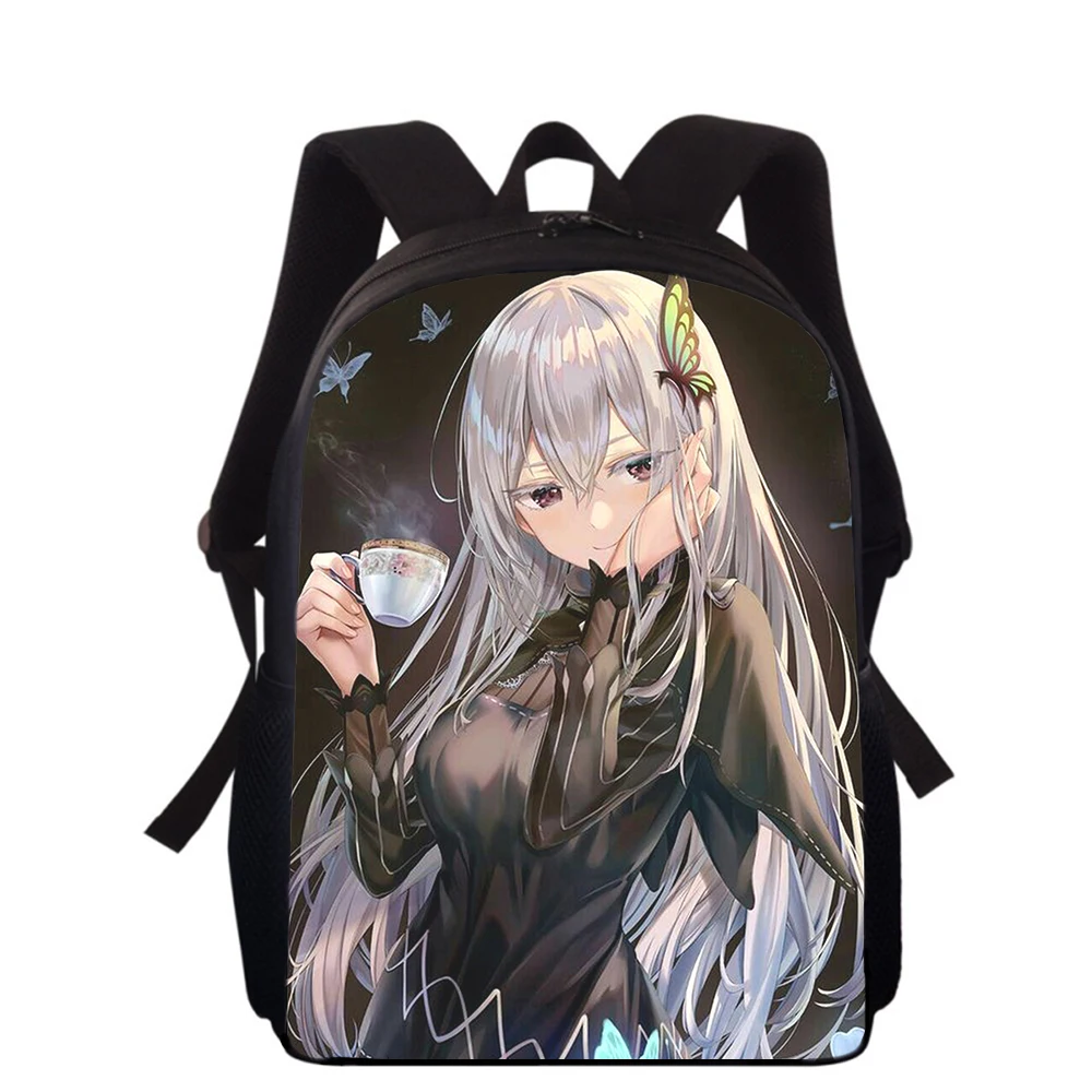 Zero rem zero rem anime mochila para menino e menina, mochila escolar com impressão 3d, mochila escolar para alunos do ensino primário, 16 polegadas