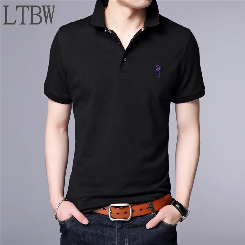 LTBW Fast Shipping Summer Men's Cotton Short Sleeve Lapel T-shirt Solid Embroidery Casual Top Luxury Branded Polo Shirt