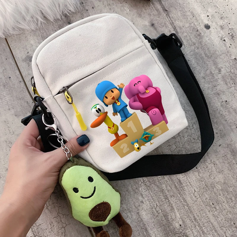 

POCOYOES Shoulder Bag Anime Figure Boy Girl Crossbody Bags Kawaii Canvas Square Messager Women Men Travel Sport Birthday Gift
