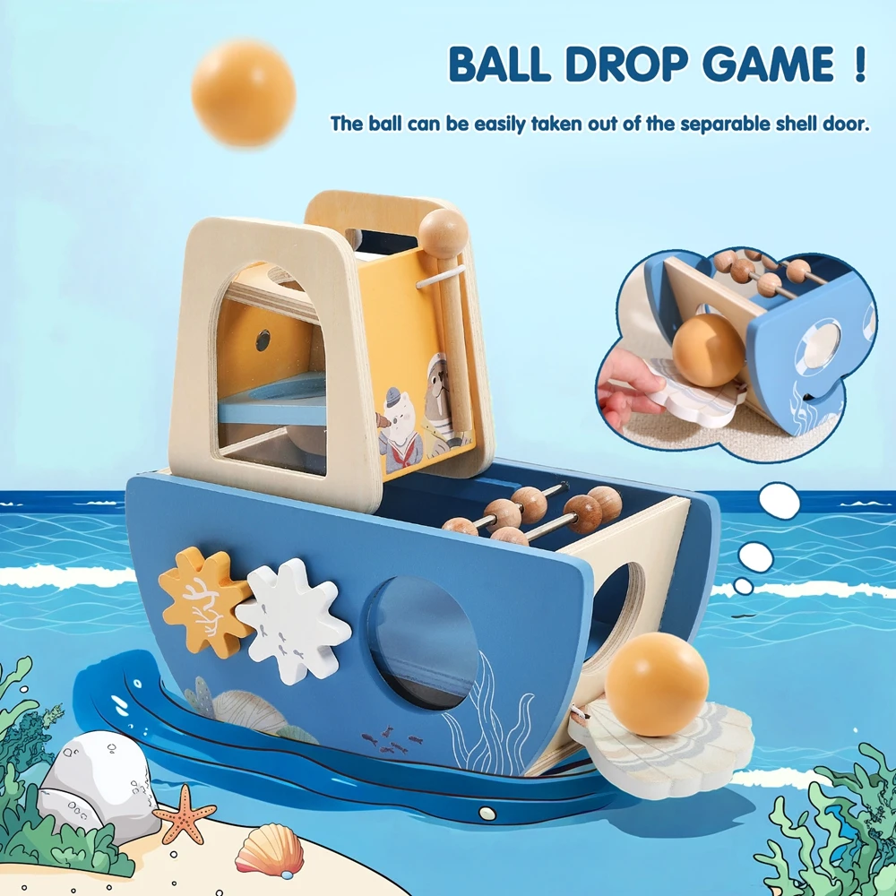 Bebê de madeira montessori brinquedos dos desenhos animados navio de madeira multi-função jogo música percussão brinquedo sensorial brinquedos educativos para recém-nascidos