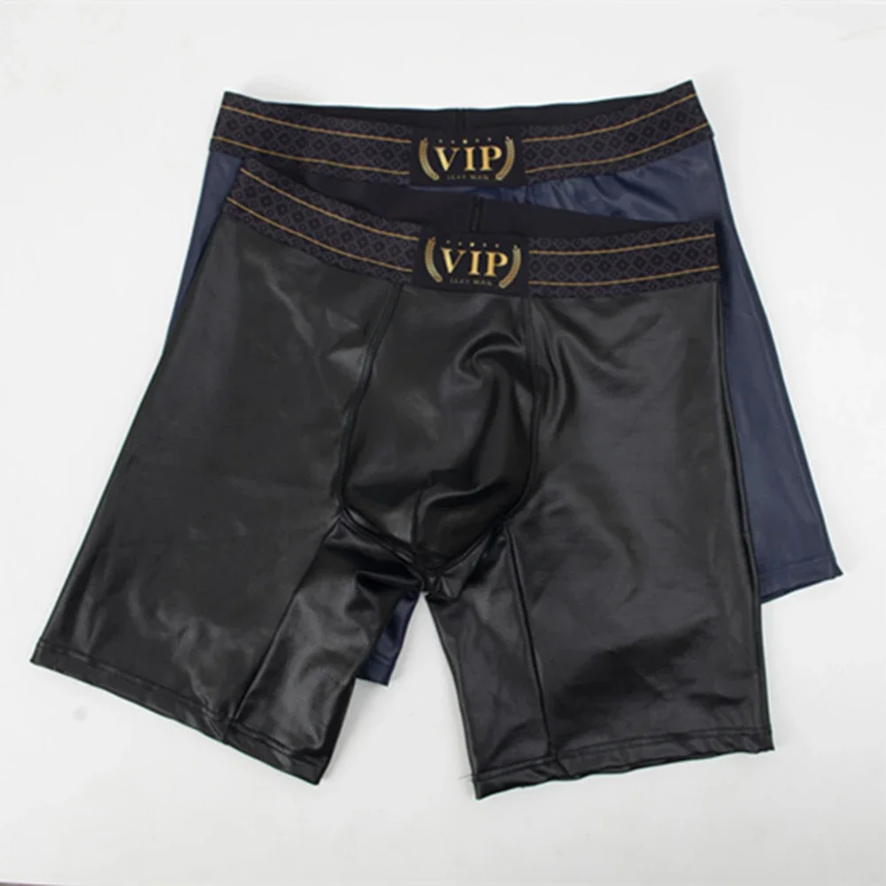 

Men's Panties Elastic Imitation Leather Boxer Shorts Underwear Sexy Skinny Underpants Gay Sissy Bulge Pouch Trunks Lingerie