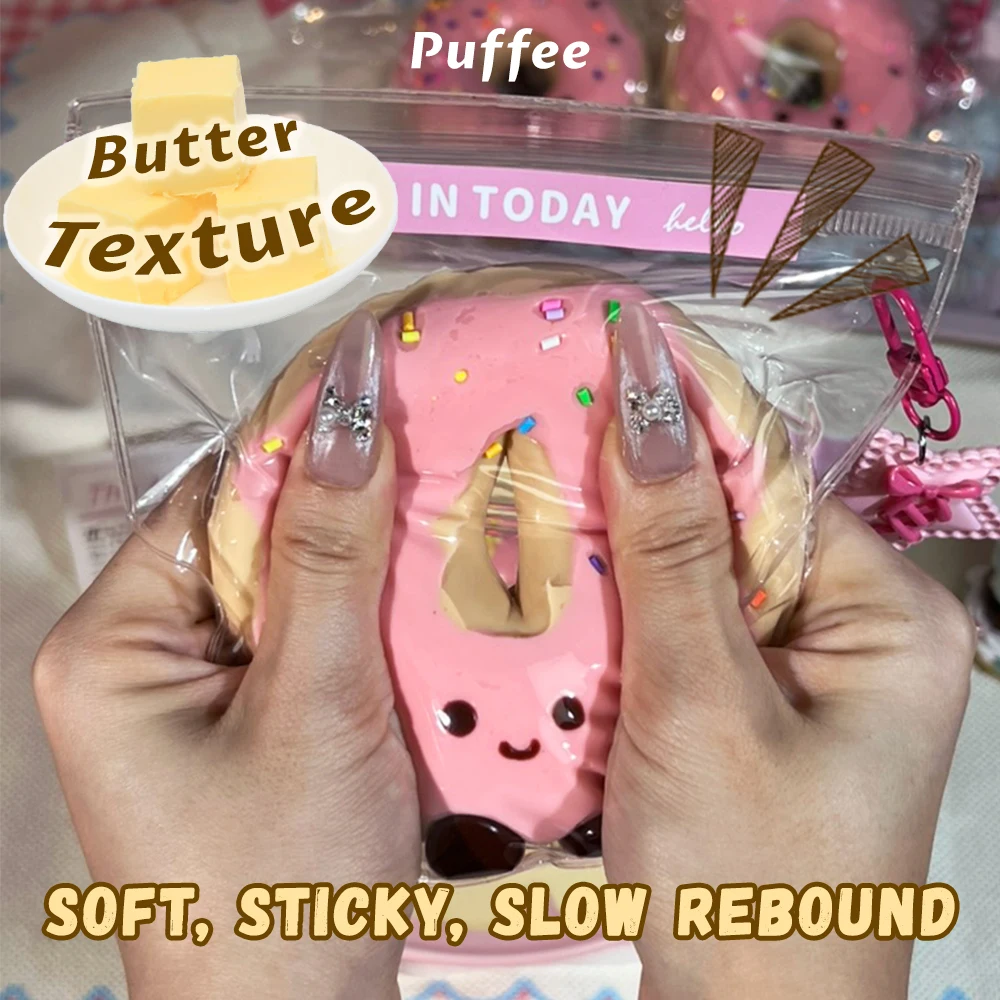 Brinquedo mole de silicone de qualidade alimentar de donut, mole de taba artesanal, brinquedo de aperto de recuperação lenta adesivo macio cremoso, paródia de jogo feliz