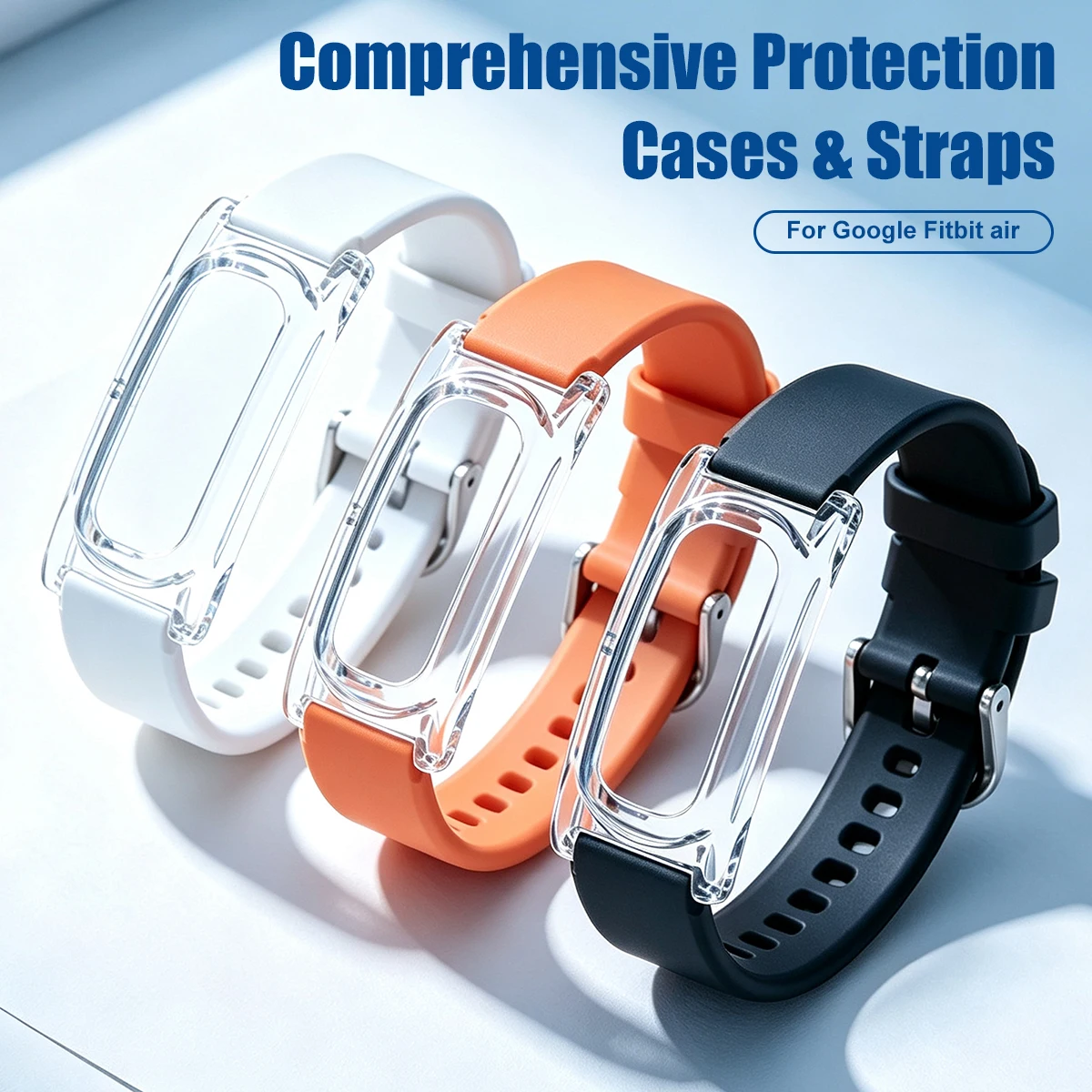 Silicone Transparent Case+Strap for Fitbit Air Google Wristband Belt Sport Bracelet Replacement Correa Accessories