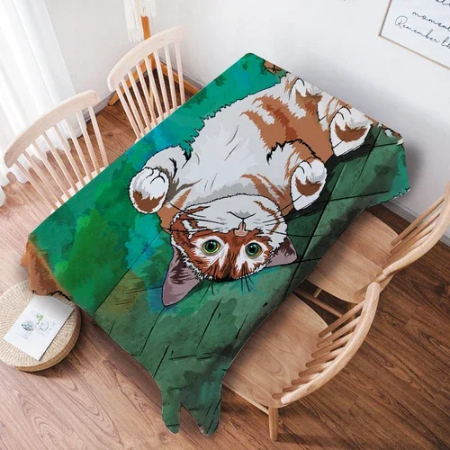 Cute Cat Oil Painting Tablecloth Wedding Decoration Home Room Table Mat Student Dormitory Desk Washable Dustproof Tablecloth