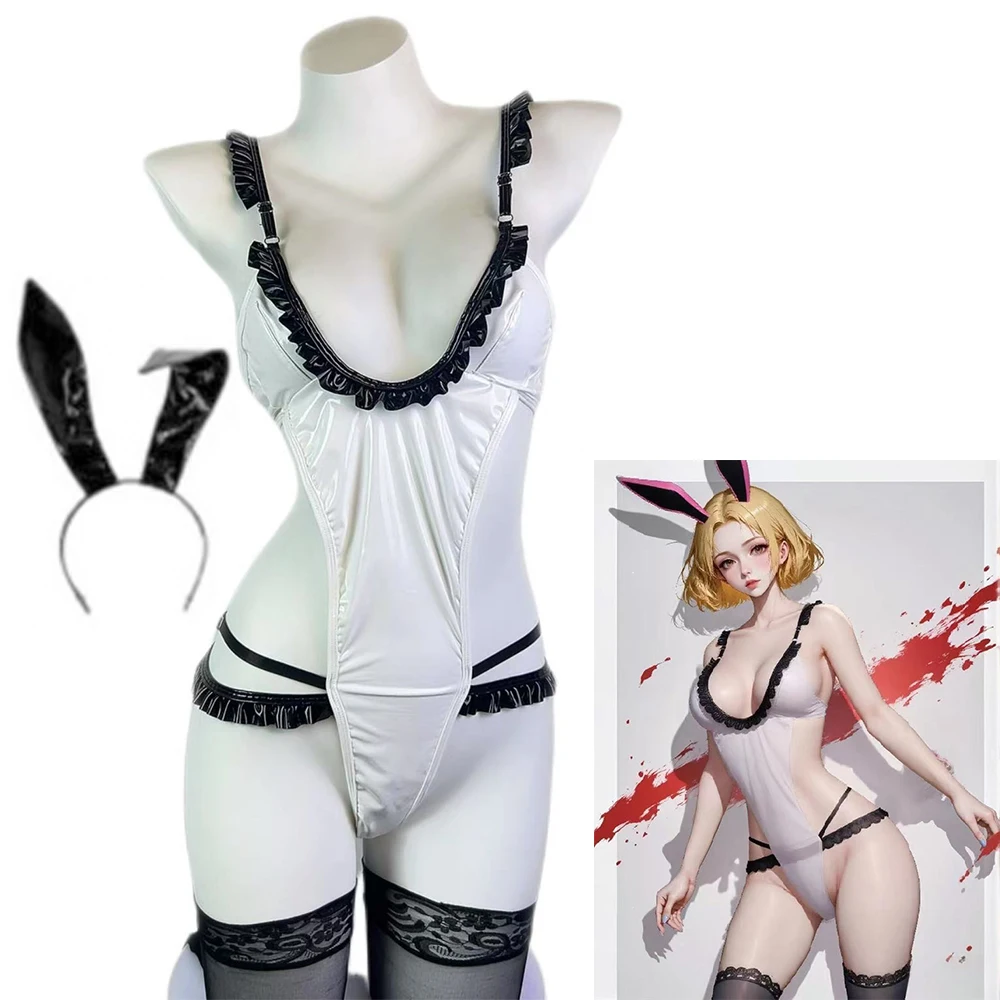 

Anime Bunny Girl Cosplay Costume Sexy PU Leather Bodysuit Uniform Outfits Rabbit Role Play Jumpsuit Lingerie