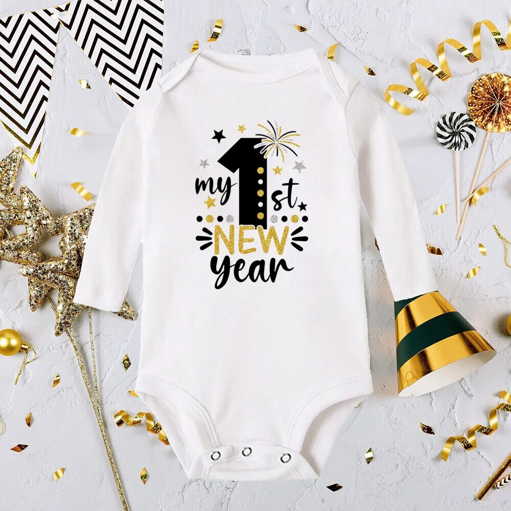 بلدي 1st السنة الجديدة الوليد الطفل رومبير مرحبا 2026 السنة الجديدة الأبيض طويلة الأكمام طفل Playsuits السروال القصير صبي فتاة الملابس