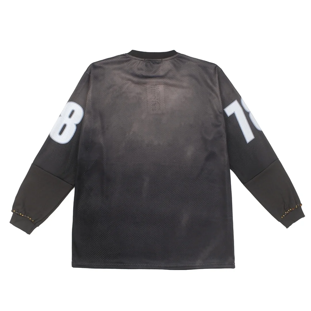 26FW SATOSHI NAKAMOTO Racing Element No.18 Printed Women Men Beaded Mesh Long-Sleeve Sports T-Shirt Loose Men Casual T shirt