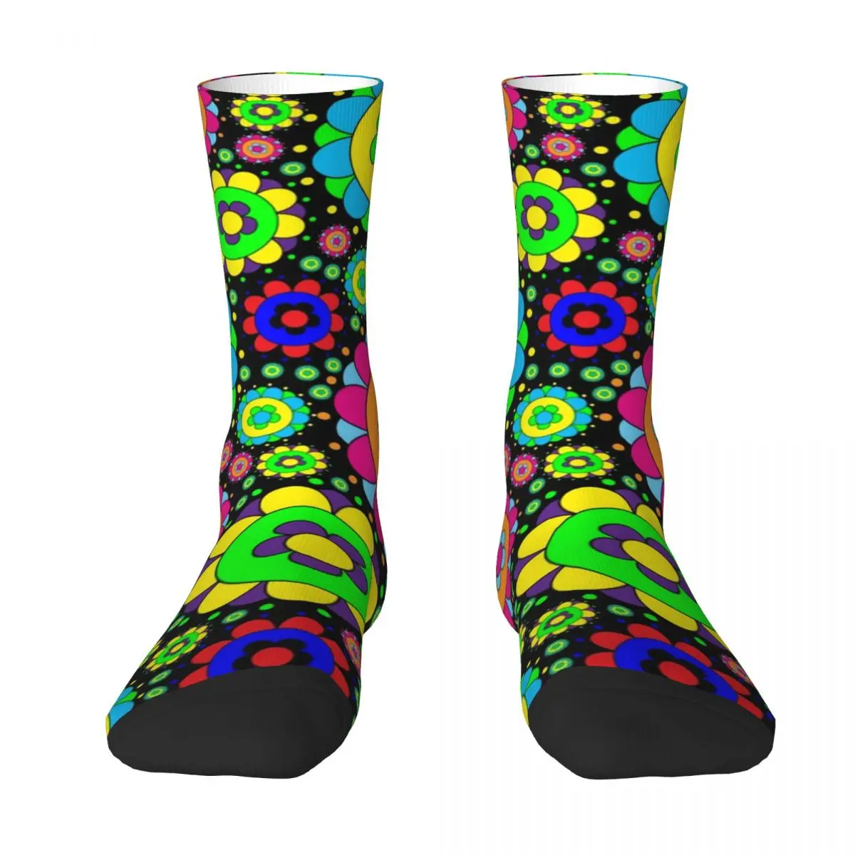 Hippie Retro 60s Socks Flower Power Print Funny Stockings Couple High Quality Skateboard Socks Autumn Graphic Non Skid Socks