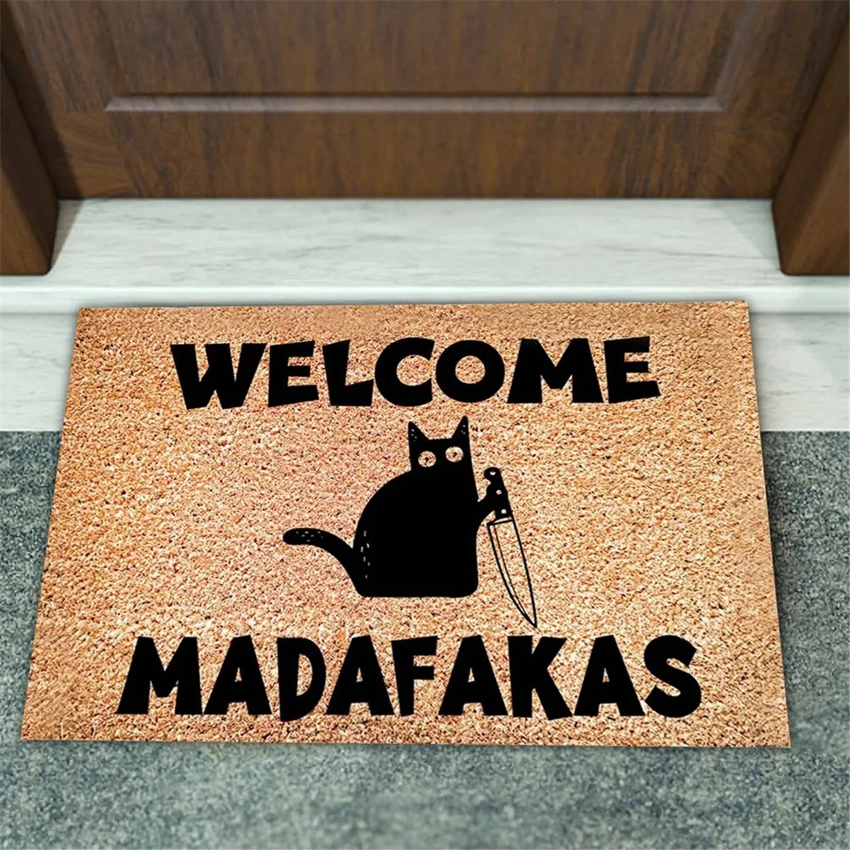 Dark Cat Welcome Madafakas Full Print Doormat Fun Doormat Home Decor Kitchen Bathroom Decor Give People Fun Gifts