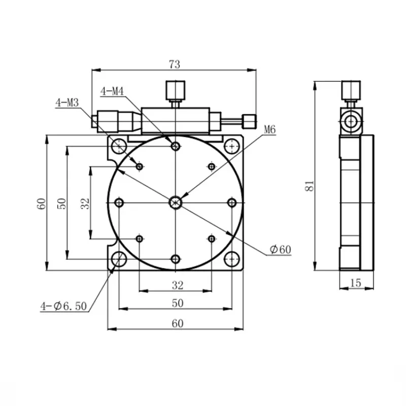 Xmsj60TV-A Precision Micrometer Rotary Stage Size 60mm 3kg Load Capacity For Laboratory Positioning