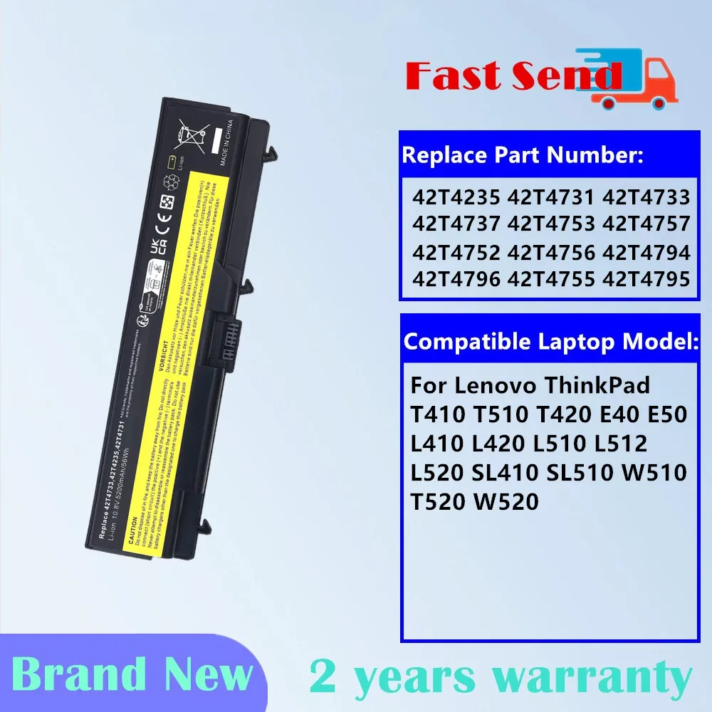 

42T4733 Laptop Battery For Lenovo ThinkPad L410 L412 L420 L421 L510 L520 T410 T410i T420 T510 T510i T520 W510 W520 SL410 SL510