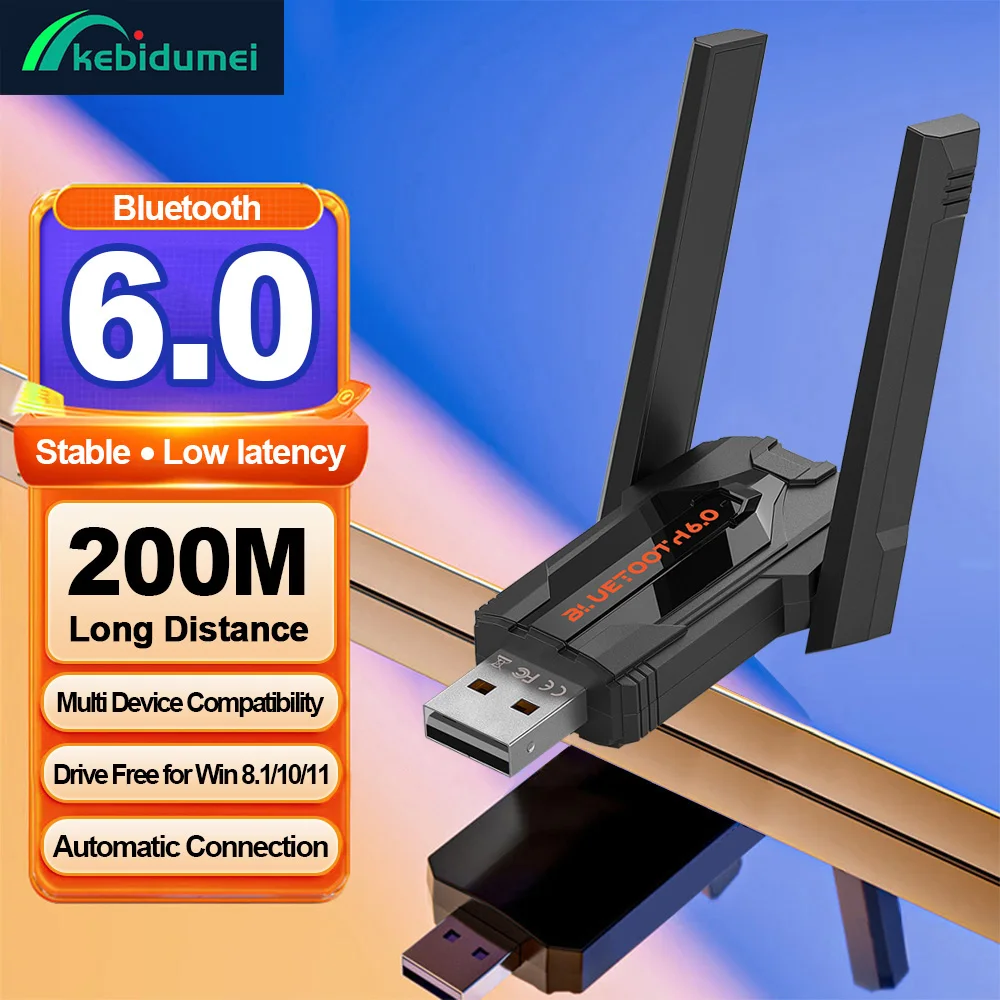

Kebidumei USB Bluetooth 6.0 адаптер для ПК беспроводная мышь клавиатура гарнитура аудиоприемник драйвер передатчика бесплатно для Win 10/11