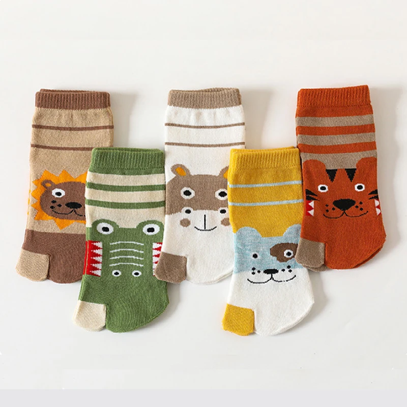 3-12T Cute Boys Girls Two Toed Tabi Socks Kids Cartoon Animals Printed Pure Cotton Short Socks Split Thumb Toe Socks